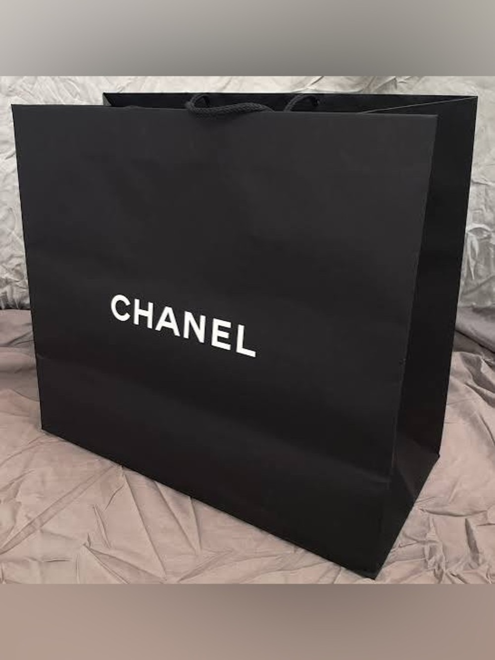 CHANEL Black and White Logo Shopping Bag